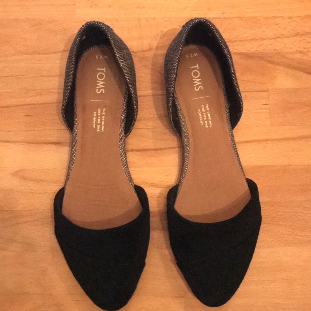 TOMS Black Suede Metallic Jutti D’Orsay Flat